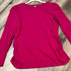 Old Navy maternity Hot Pink Crew Neck Long Sleeve puff sleeve detail top, small
